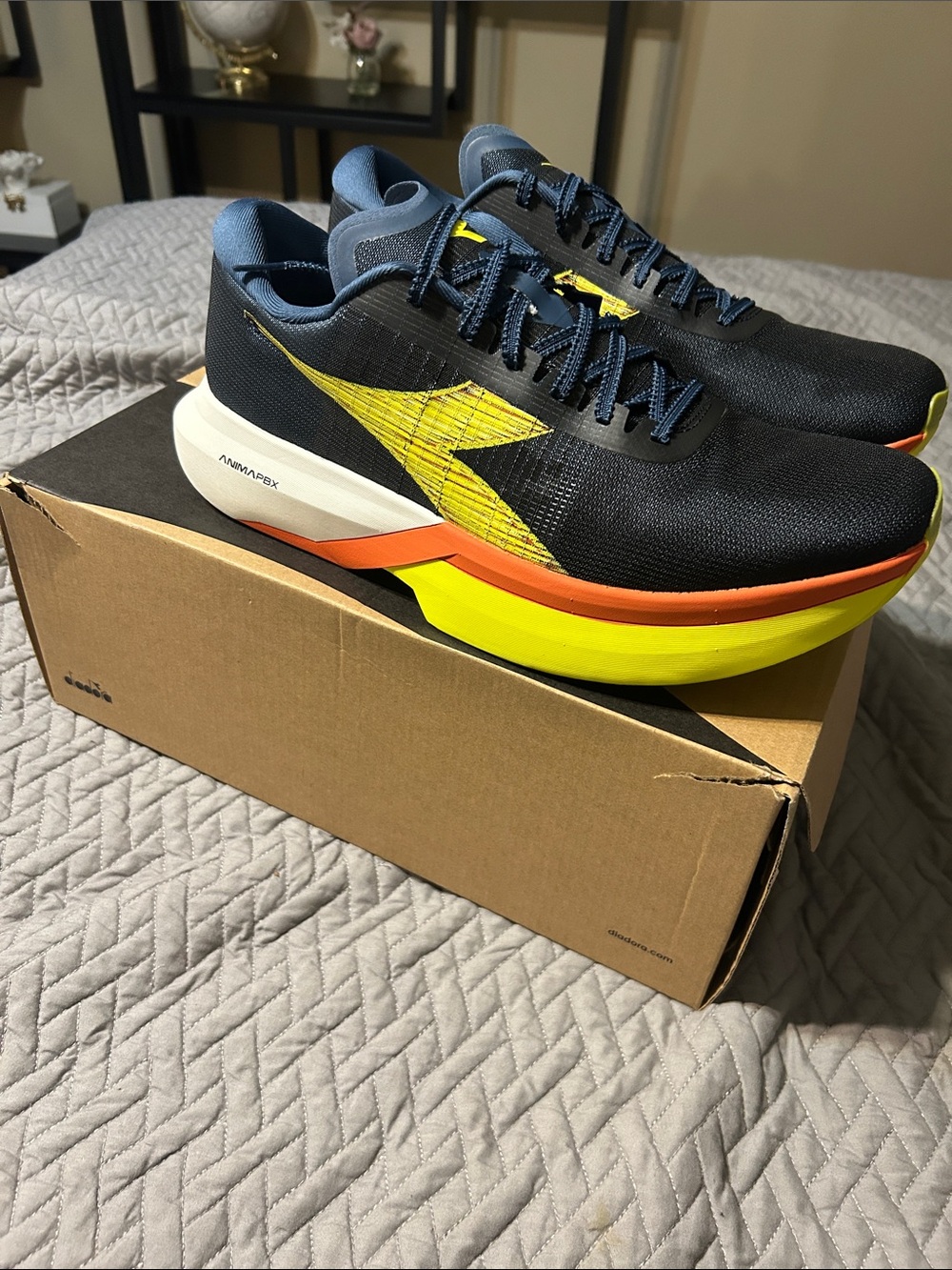 Diadora Gara Carbon 3 Black Sneakers with Yellow and Orange Accents
